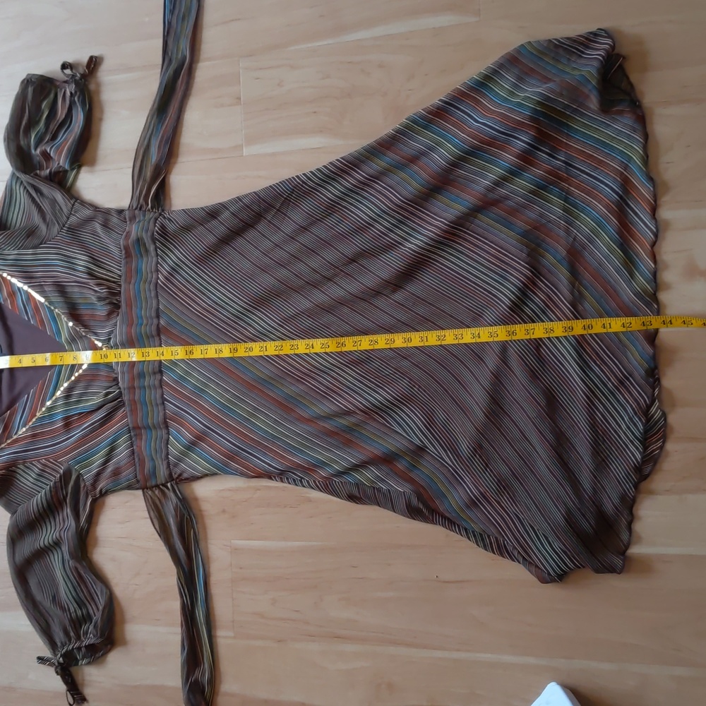 H&M Sheer Mesh Dress, Tie Back, layered overlay w/ slip, sequins, Med, striped - Picture 15 of 16